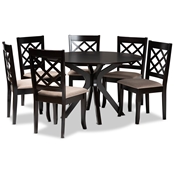 Baxton Studio Jana Modern and Contemporary Sand Fabric Upholstered and Dark Brown Finished Wood 7-Piece Dining Set